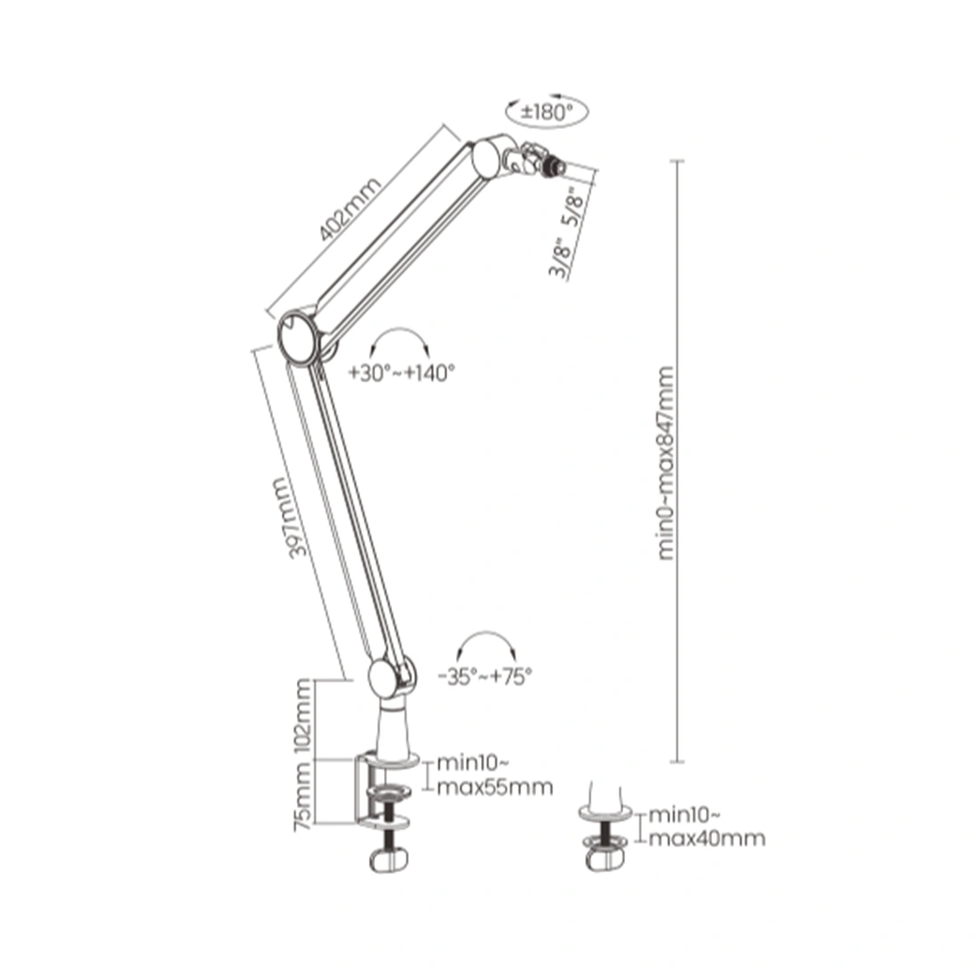 Пантограф (стойка) для микрофона Brateck MDS13-1  - фото 3