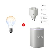 Комплект Умная лампочка Яндекс YNDX-00554 YNDX-00554 + Умная колонка Яндекс Станция 3 с Zigbee Gray (YNDX-00060) + Умная розетка Яндекс Matter (YNDX-00540WHT) 