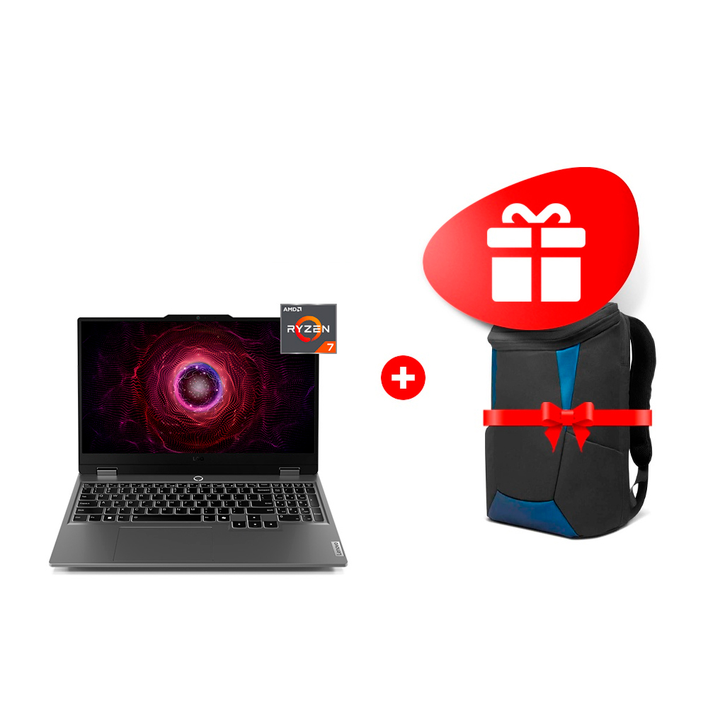 Комплект Рюкзак для ноутбука Lenovo 15.6 IdeaPad Gaming Backpack + Ноутбук Lenovo LOQ 15ARP9 Ryzen 7 7435HS 24GB / SSD 1TB / RTX 4060 8GB / NO OS / 83JC005DRK 