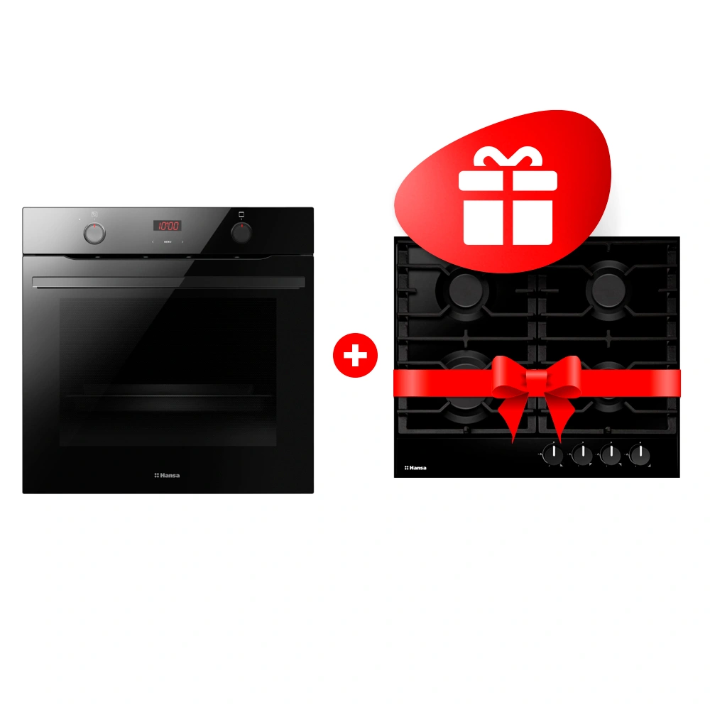 Комплект Газовая варочная поверхность Hansa BHGS630301 + Встраиваемый духовой шкаф Hansa BOES684633 