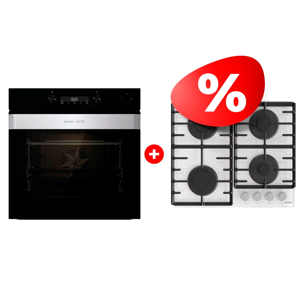 Жиынтық Gorenje газды пісіру беті GT642AXW + Gorenje кіріктірілетін электр пеші BSA6737ORAB 