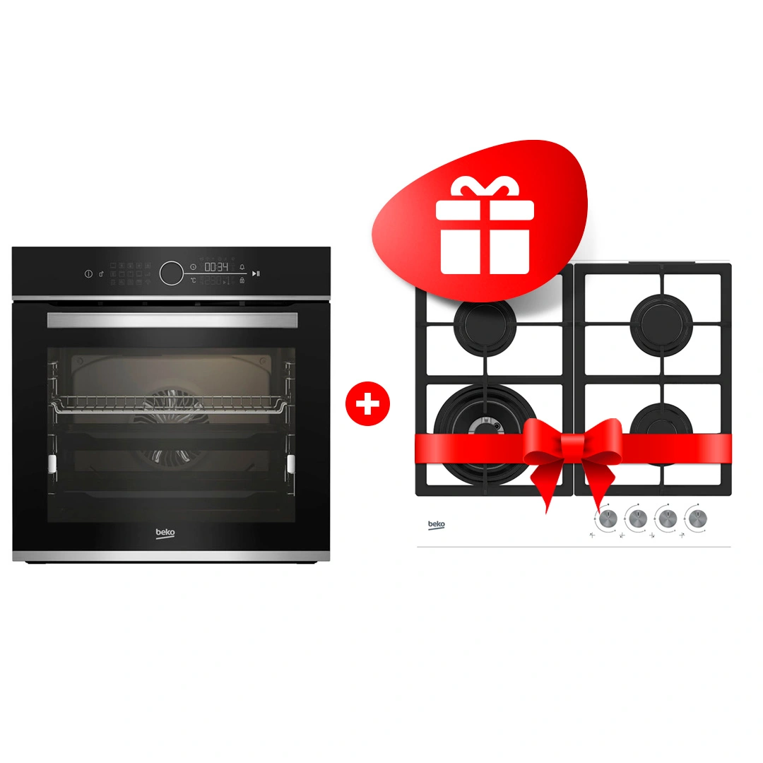 Жиынтық Газовая варочная поверхность Beko HILW 64225 SW + Встраиваемый духовой шкаф Beko BBIM13400XCS 