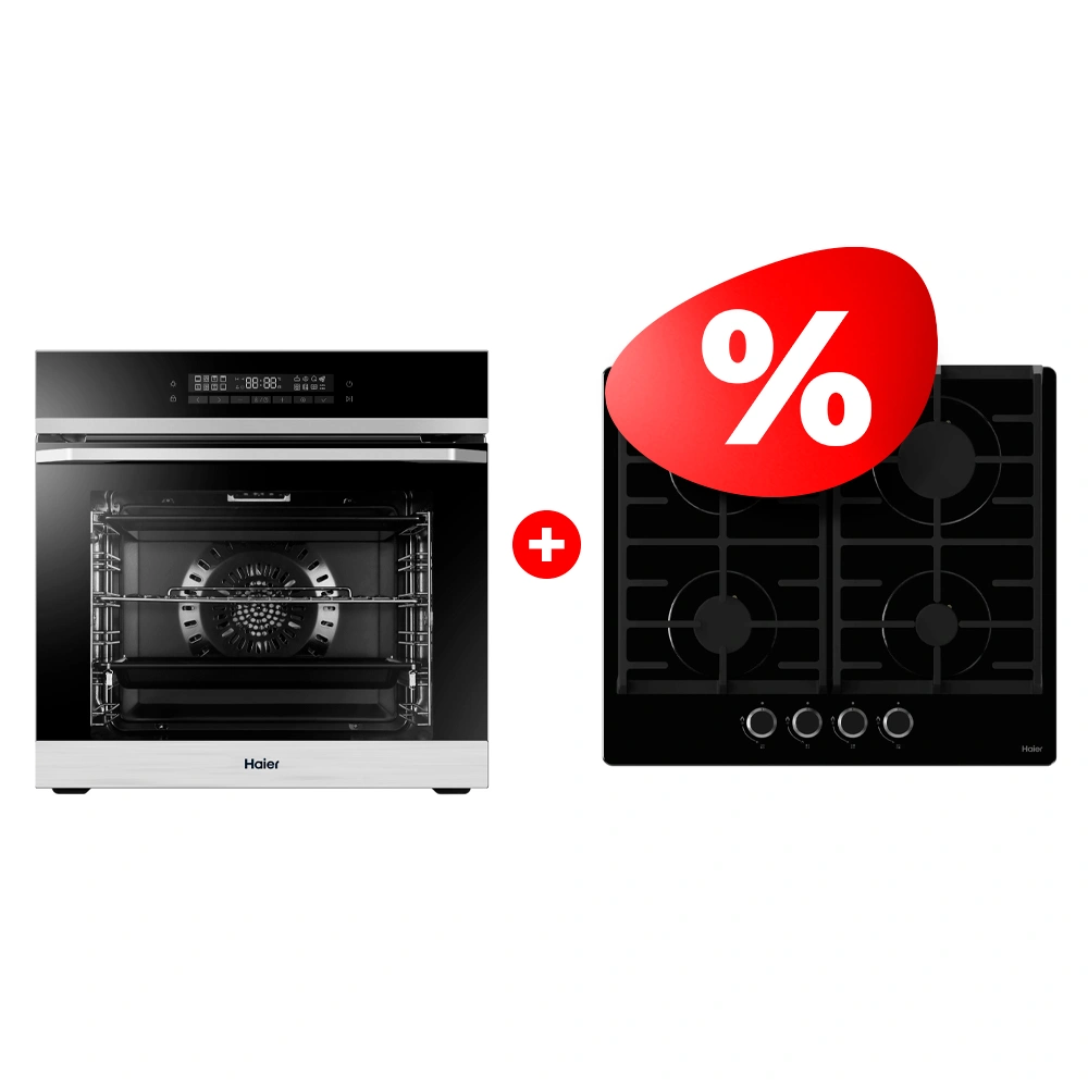 Жиынтық Haier газ пісіру беті HHX-G64CNB + Haier кіріктірілетін тұмша шкафы HOQ-F5AABX 