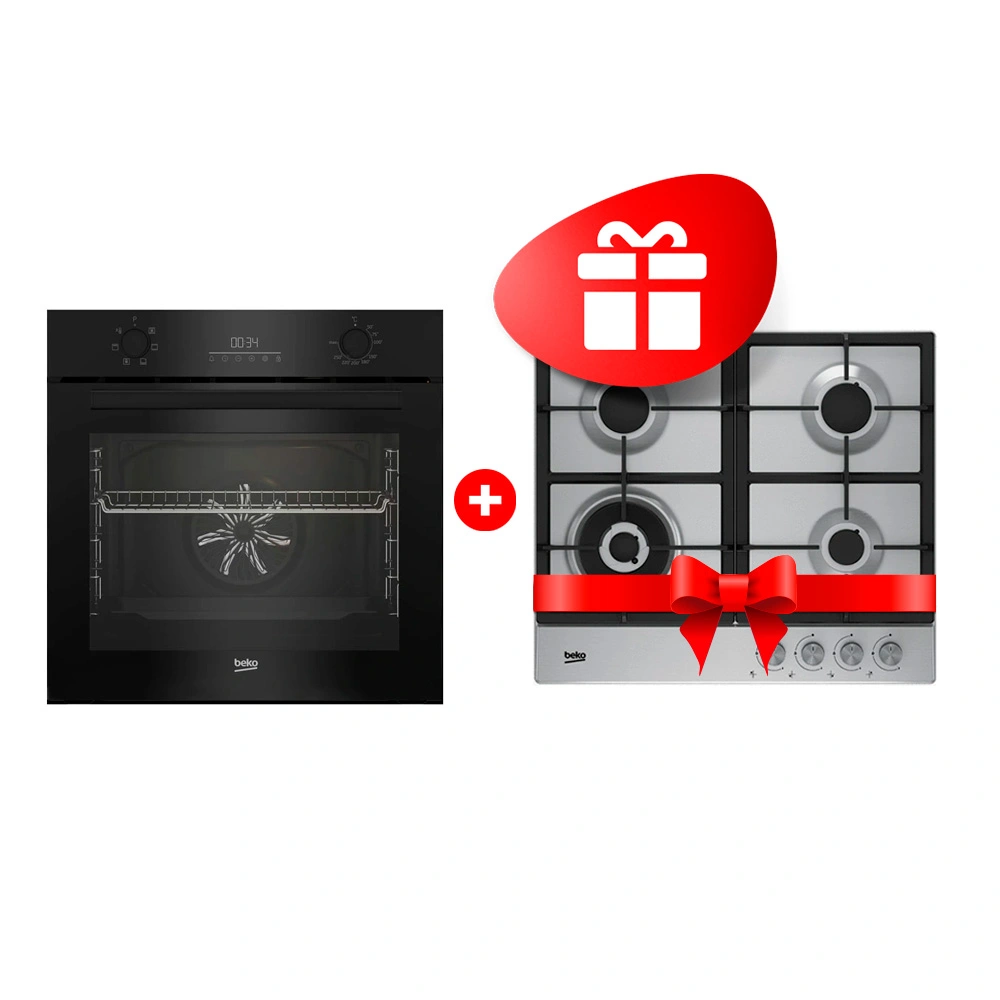 Комплект Газовая варочная поверхность Beko HIAW 64225 SX + Встраиваемый духовой шкаф Beko BBIE17300B 