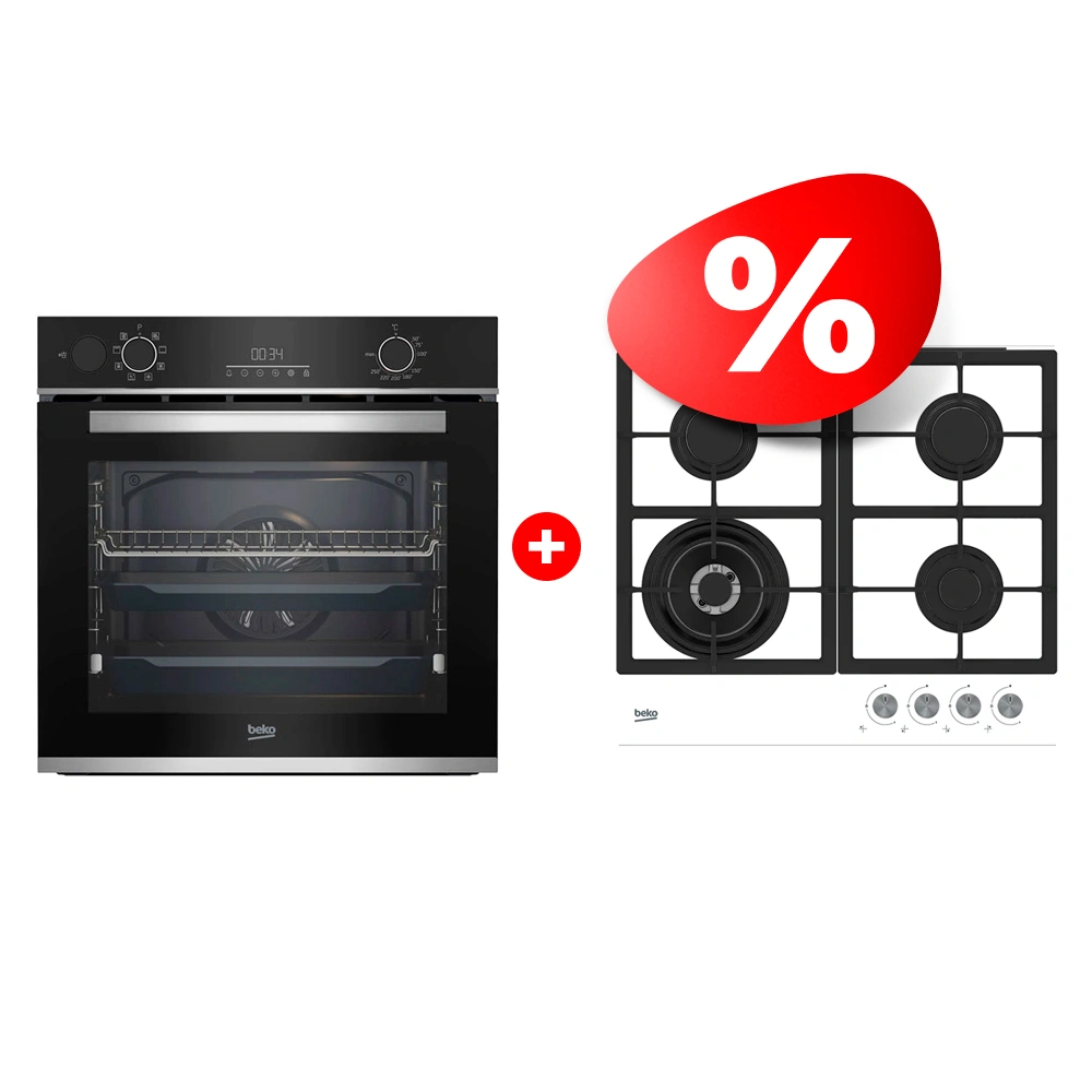 Жиынтық Газовая варочная поверхность Beko HILW 64225 SW + Встраиваемый духовой шкаф Beko BBIS13300XMSE 