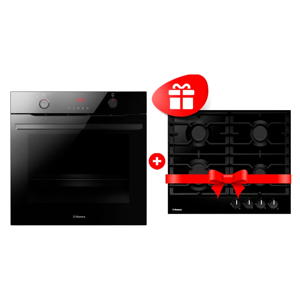 Комплект Газовая варочная поверхность Hansa BHGS630301 + Встраиваемый духовой шкаф Hansa BOEBS696677 