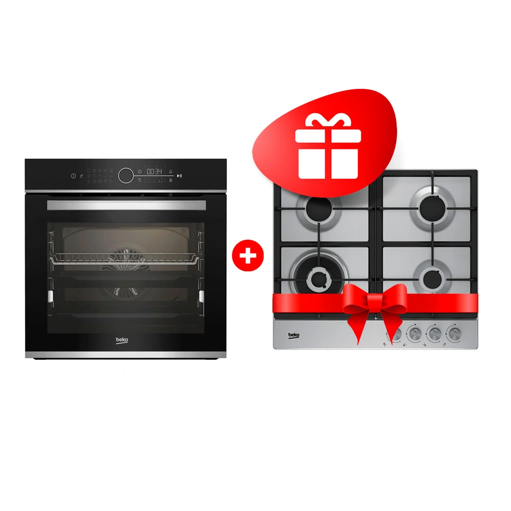 Комплект Газовая варочная поверхность Beko HIAW 64225 SX + Встраиваемый духовой шкаф Beko BBIM13400XCS 