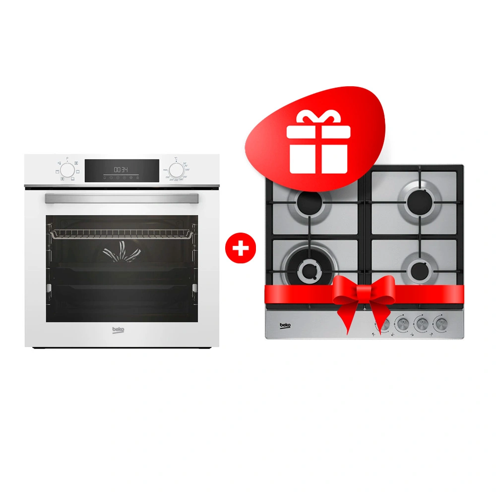 Комплект Газовая варочная поверхность Beko HIAW 64225 SX + Встраиваемый духовой шкаф Beko BBIE18300W 
