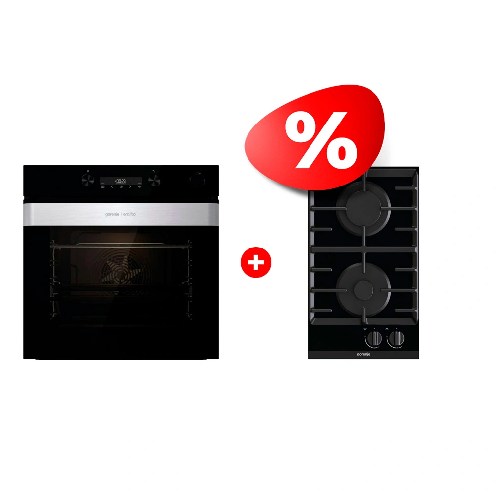 Комплект Газовая варочная поверхность Gorenje GC321B + Встраиваемый духовой шкаф Gorenje BSA6737ORAB 