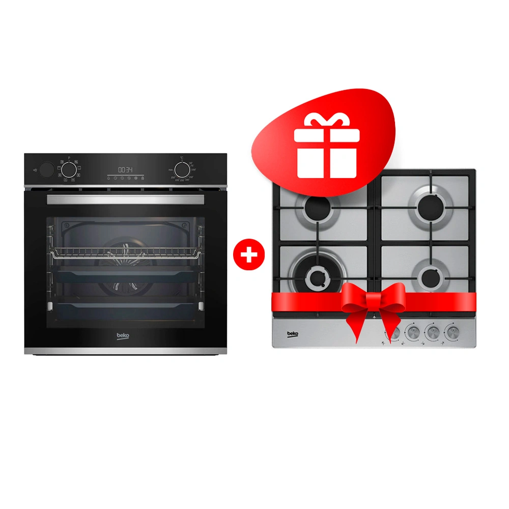 Комплект Газовая варочная поверхность Beko HIAW 64225 SX + Встраиваемый духовой шкаф Beko BBIS13300XMSE 