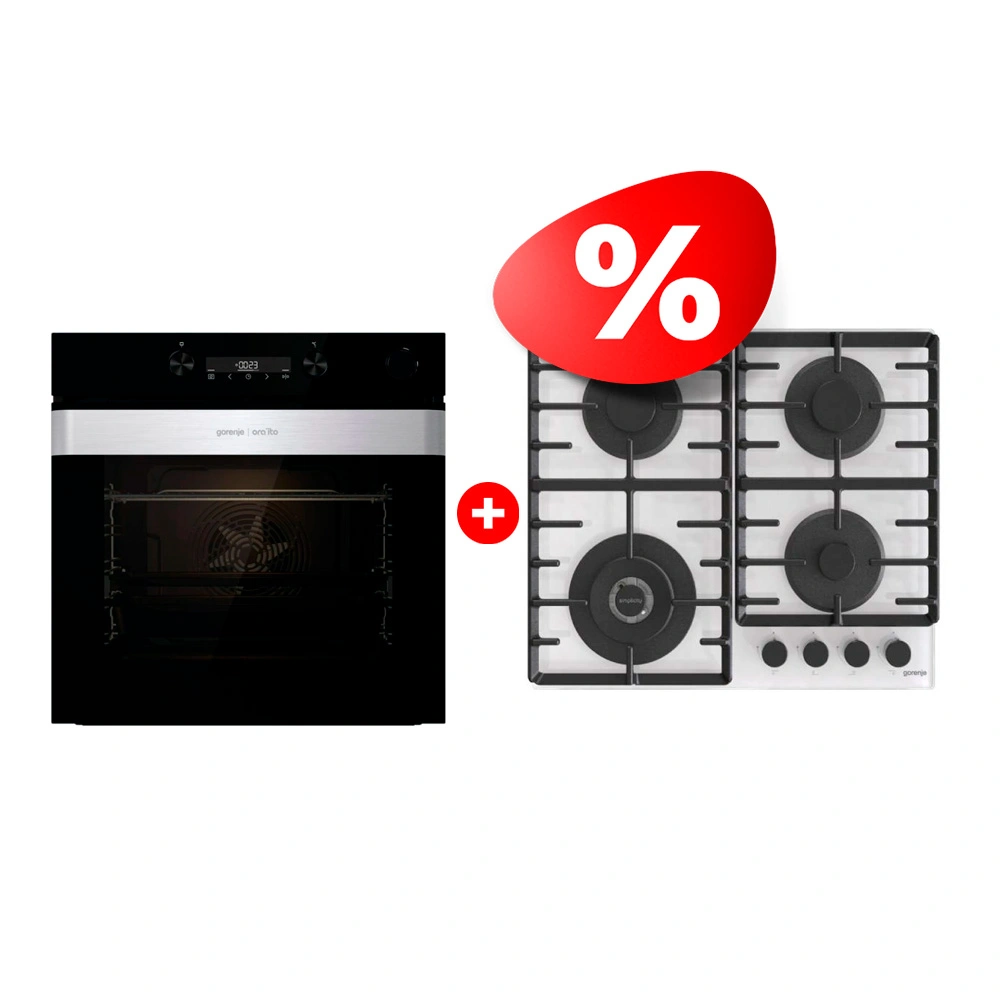 Жиынтық Gorenje газды пісіру беті GTW642SYW + Gorenje кіріктірілетін электр пеші BSA6737ORAB 