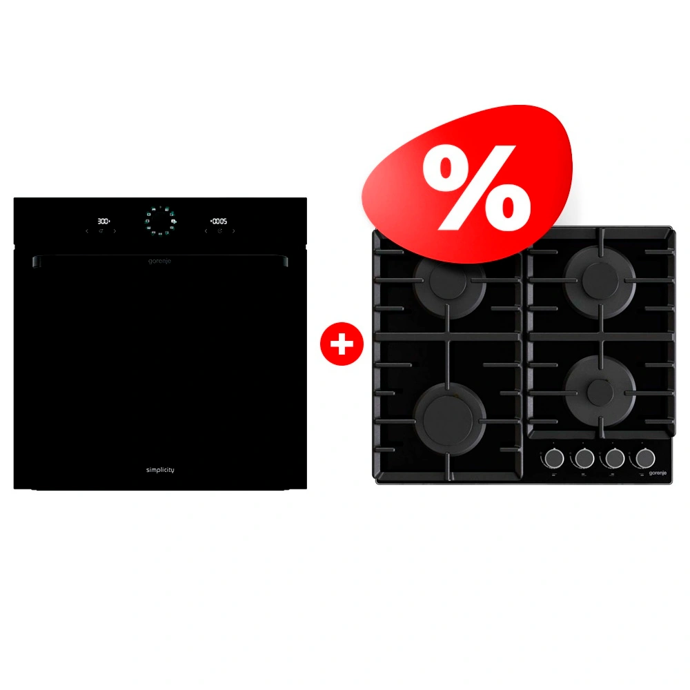 Комплект Газовая варочная поверхность Gorenje GT642AB + Встраиваемый духовой шкаф Gorenje BOS6737SYB 