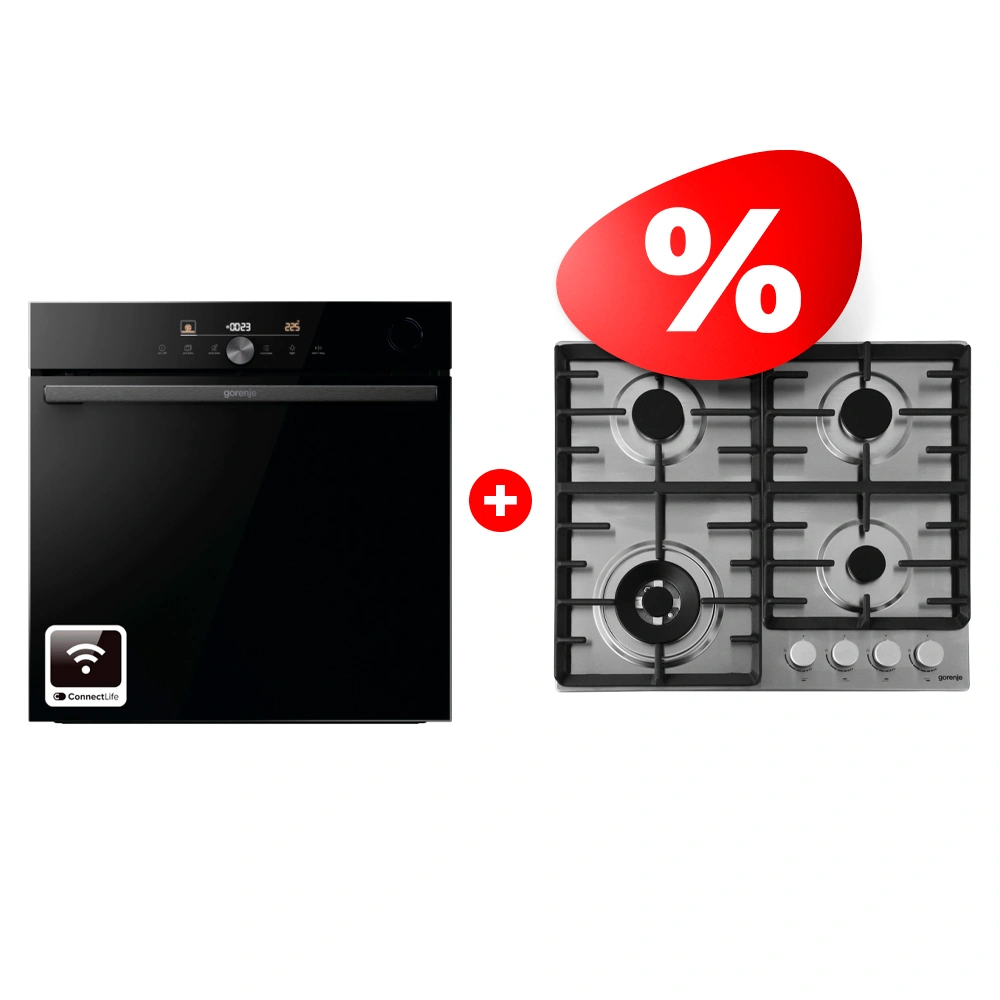Комплект Газовая варочная поверхность Gorenje GW642ABX + Встраиваемый духовой шкаф Gorenje BPSA6747DGWI 