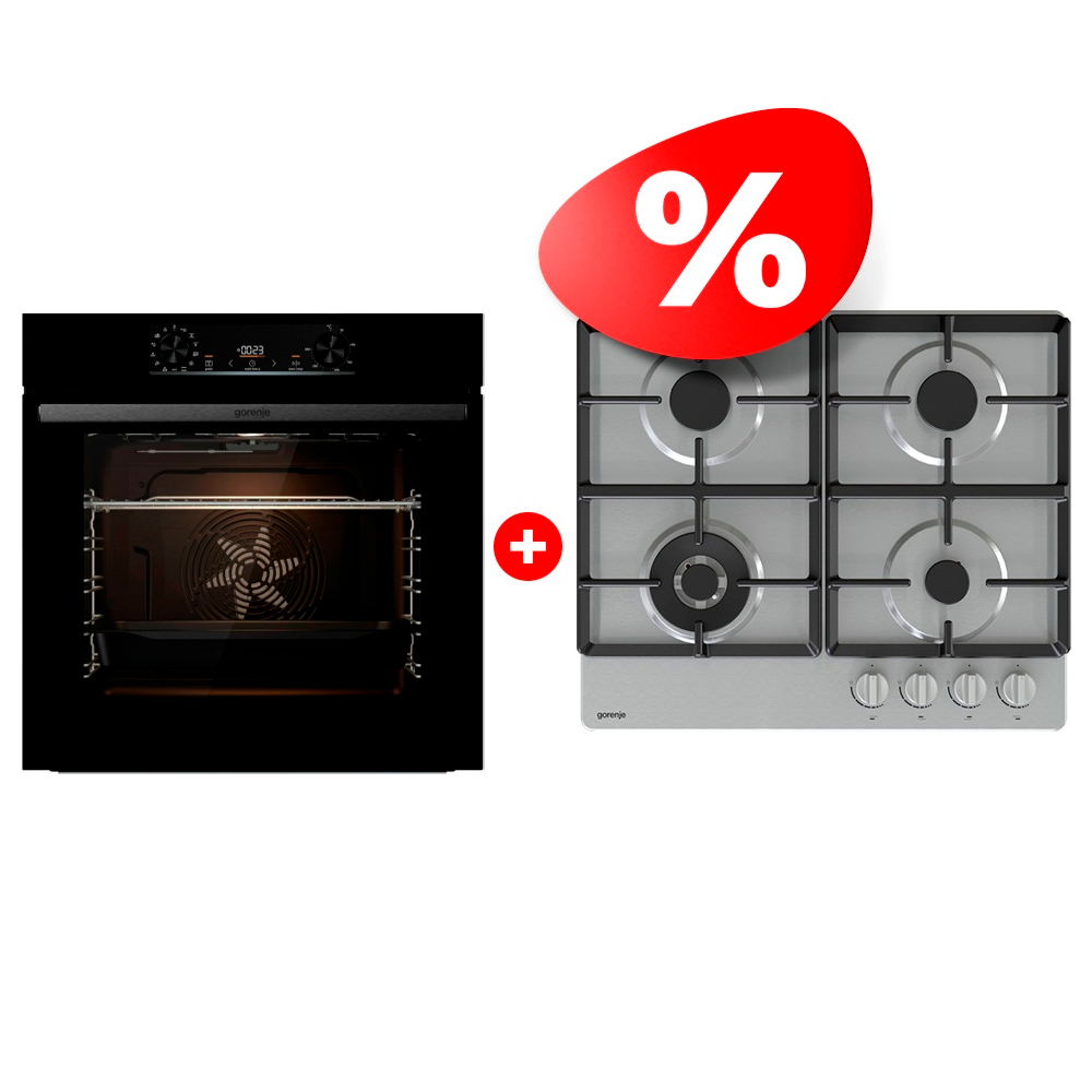 Комплект Газовая варочная панель Gorenje GW641XHF + Встраиваемый духовой шкаф Gorenje BO6737E02BG 