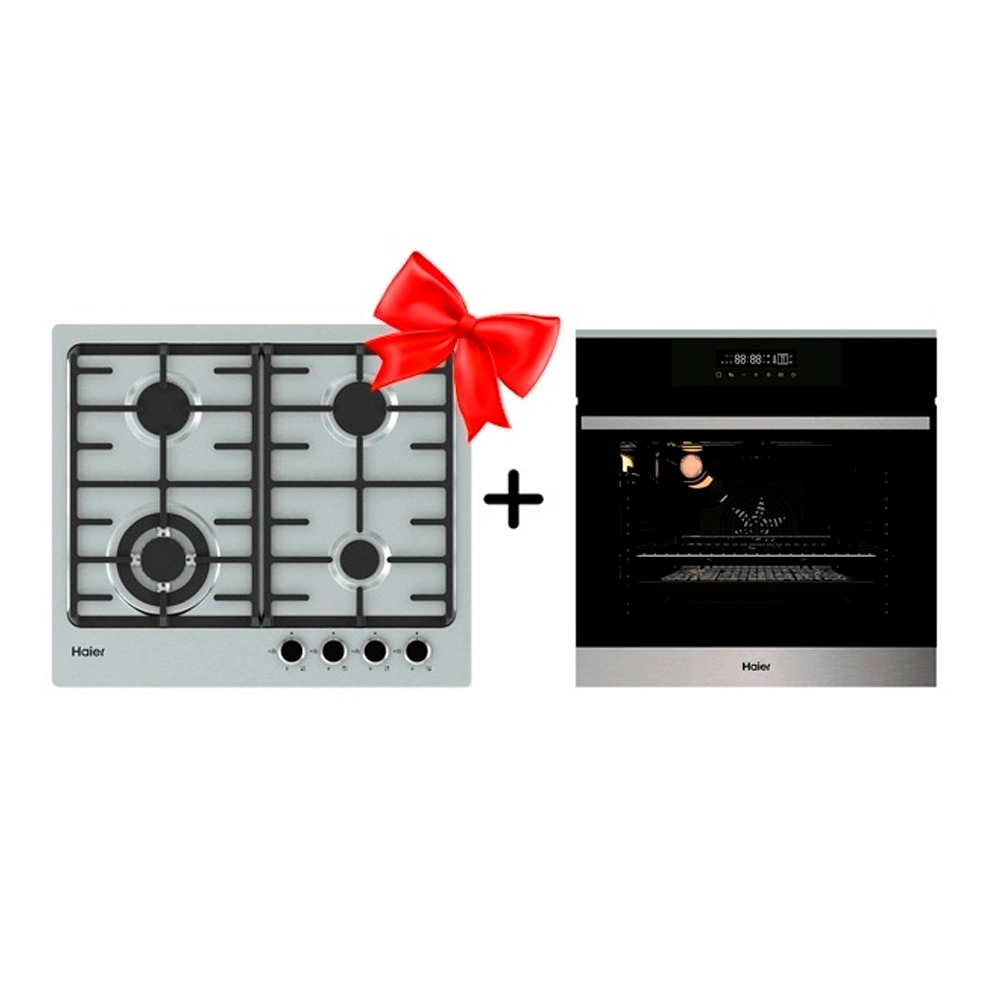 Комплект Газовая варочная поверхность Haier HHX-M64CWFX + Встраиваемый духовой шкаф Haier HOX-FP3ABX 