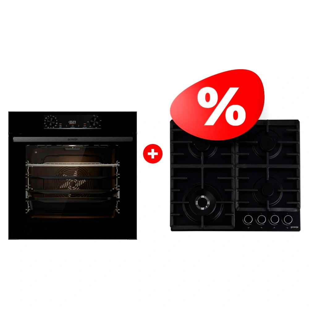 Жиынтық Gorenje газды пісіру беті GW642AB + Встраиваемый духовой шкаф Gorenje BPS6737E14BG 