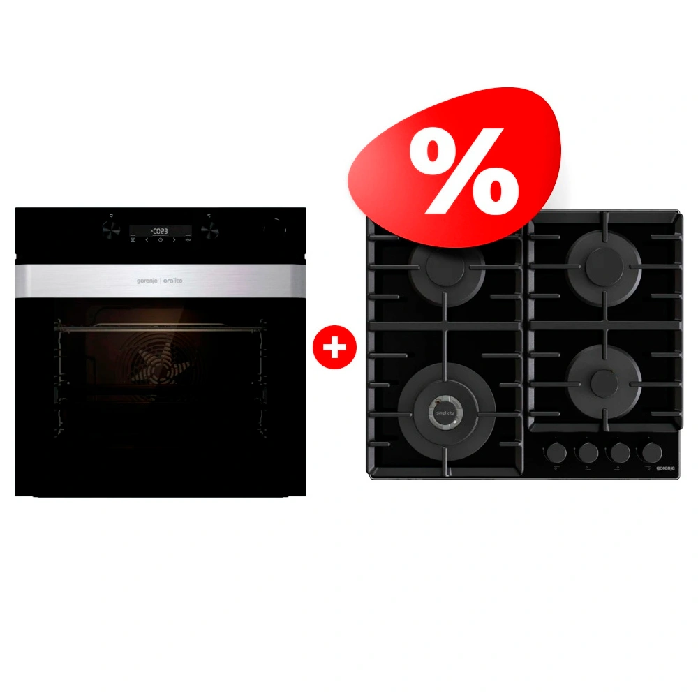 Комплект Газовая варочная поверхность Gorenje GTW642SYB + Встраиваемый духовой шкаф Gorenje BSA6737ORAB 