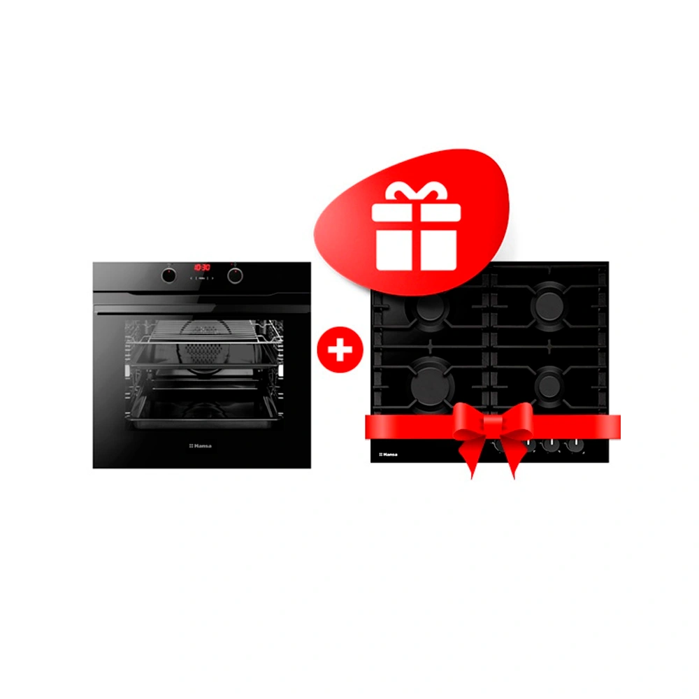 Комплект Газовая варочная поверхность Hansa BHGS630301 + Встраиваемый духовой шкаф Hansa BOES684603 