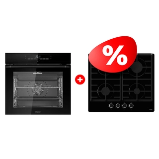 Жиынтық Haier газ пісіру беті HHX-G64CNB + Кірістірілетін духовка шкафы HOQ-F6CASGB 