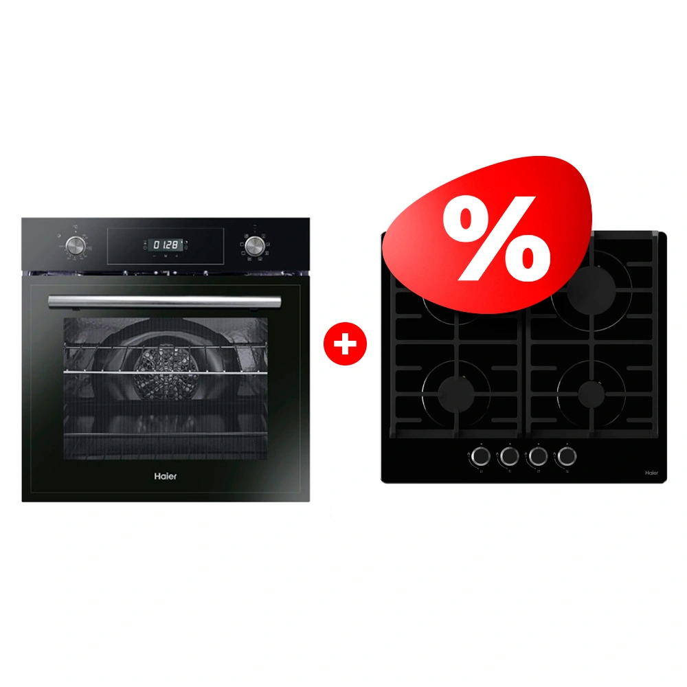 Комплект Газовая варочная поверхность Haier HHX-G64CNB + Встраиваемый духовой шкаф Haier HOD-PF08TGB 