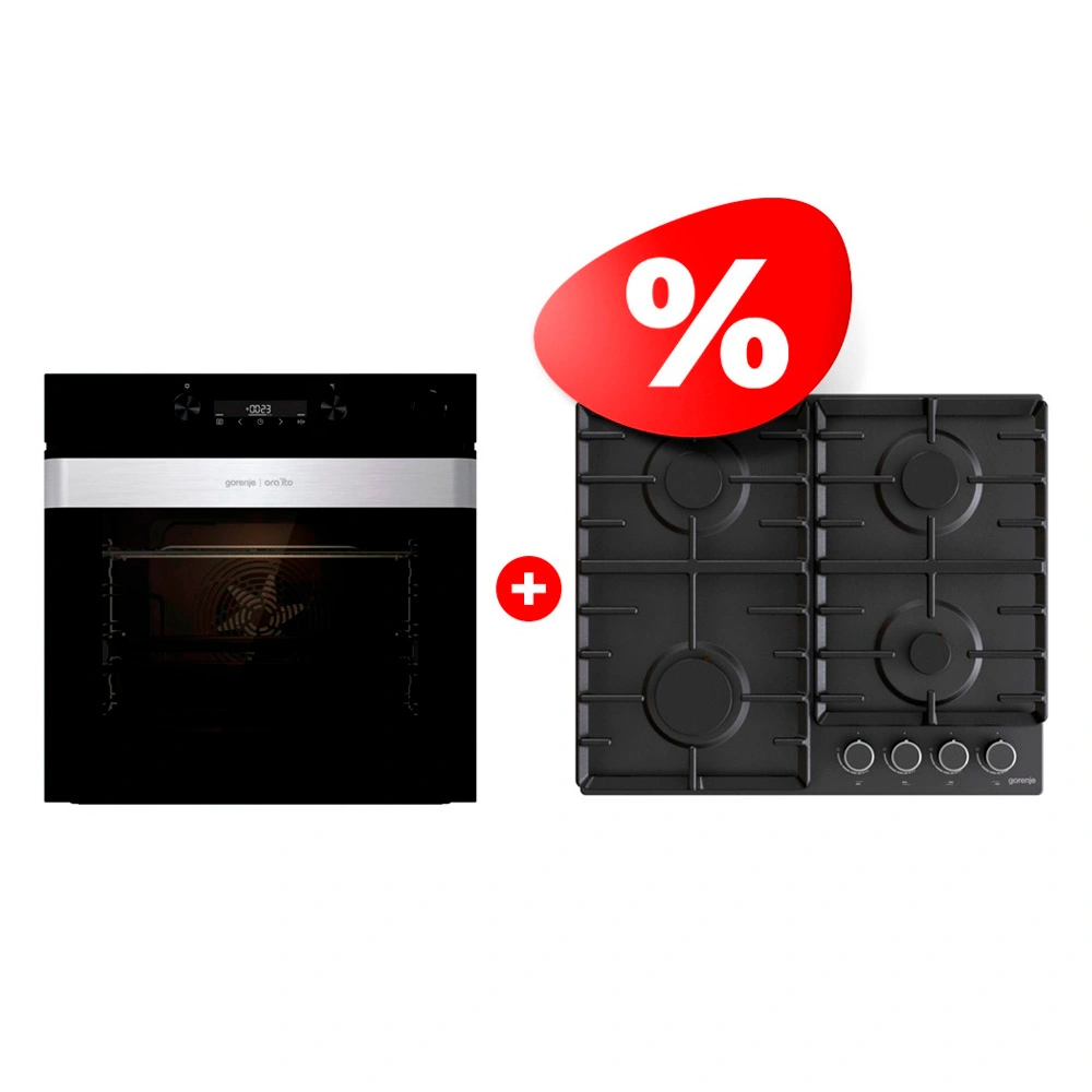 Комплект Газовая варочная поверхность Gorenje G642AB + Встраиваемый духовой шкаф Gorenje BSA6737ORAB 