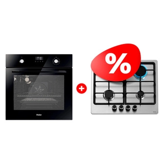 Жиынтық Haier газ пісіру беті HHX-M64CNX +  Haier тұмша шкафы HOX-P11CGB 