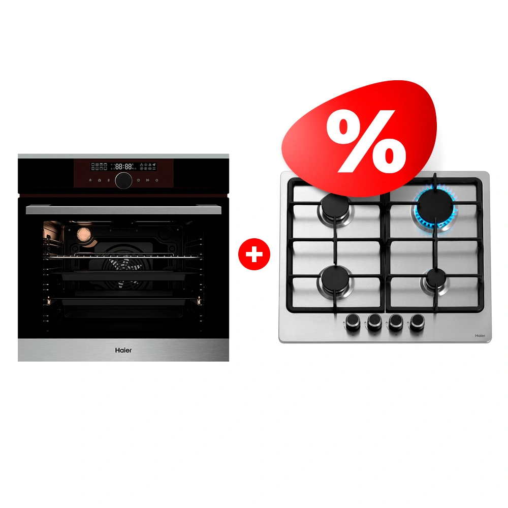 Жиынтық Haier газ пісіру беті HHX-M64CNX + Haier кіріктірілетін тұмша шкафы HOX-FP5ABX 