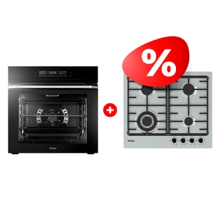Комплект Газовая варочная поверхность Haier HHX-M64CWFX + Встраиваемый духовой шкаф Haier HOQ-F5AAGB 
