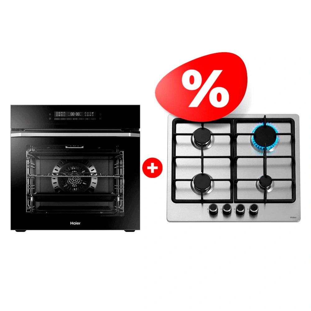 Жиынтық Haier газ пісіру беті HHX-M64CNX + Haier кіріктірілген тұмшапеш HOQ-P16AN5GB 