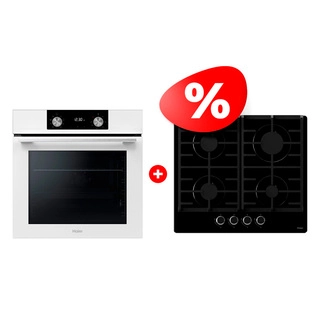 Комплект Газовая варочная поверхность Haier HHX-G64CNB + Встраиваемый духовой шкаф Haier HOQ-K2ANN3WB 