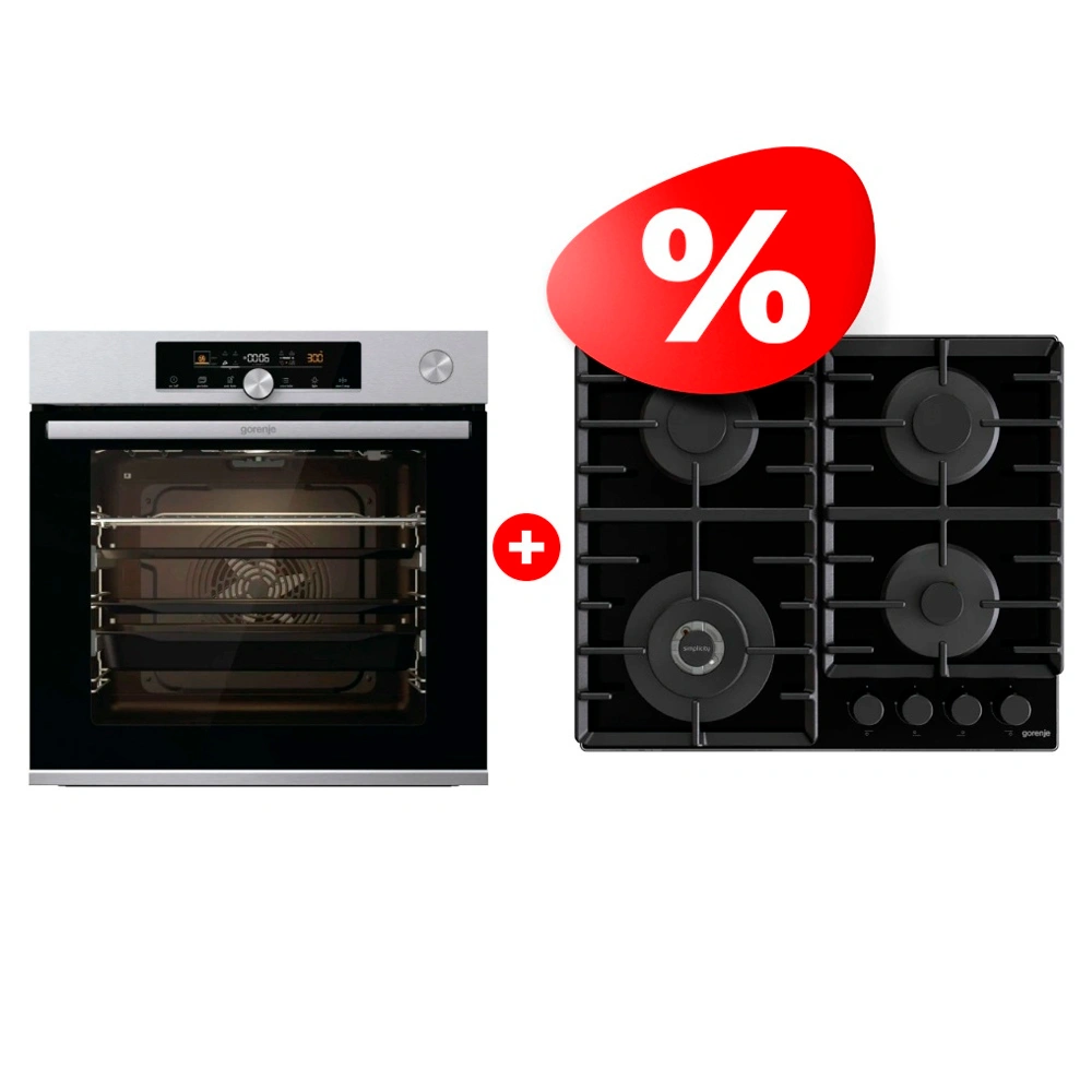 Жиынтық Gorenje газды пісіру беті GTW642SYB + Gorenje кіріктірілетін электр пеші BSA6747A04X 