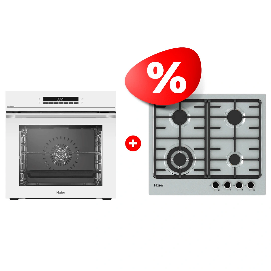 Комплект Газовая варочная поверхность Haier + Встраиваемый духовой шкаф Haier HHX-M64CWFX + HOQ-P16AS5GW