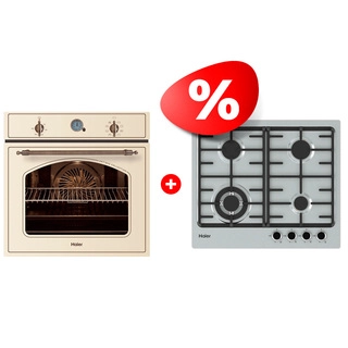 Комплект Газовая варочная поверхность Haier + Встраиваемый духовой шкаф Haier HHX-M64CWFX + HOX-C09ATQBC