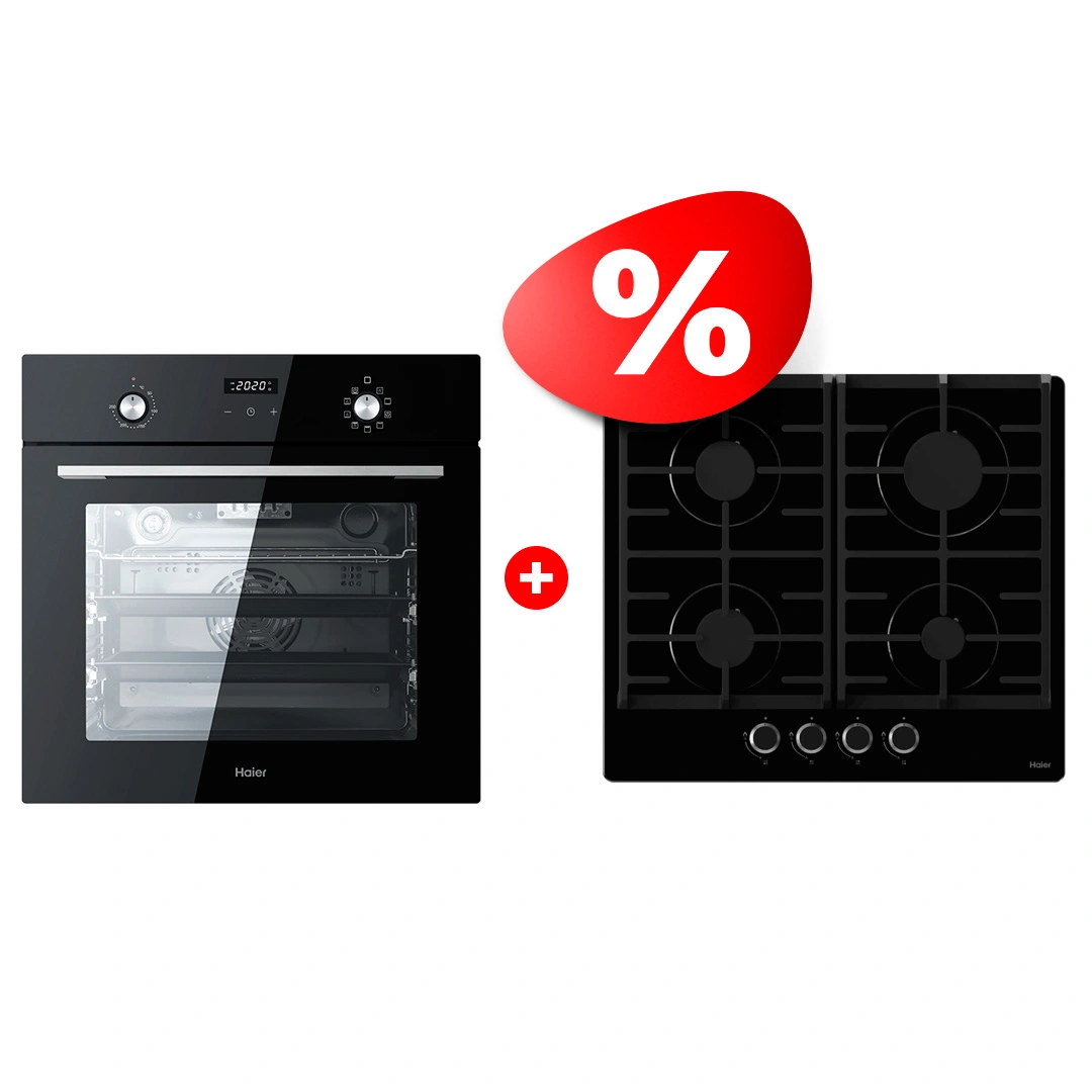 Комплект Газовая варочная поверхность Haier + Встраиваемый духовой шкаф Haier HHX-G64CNB + HOX-P09CGB