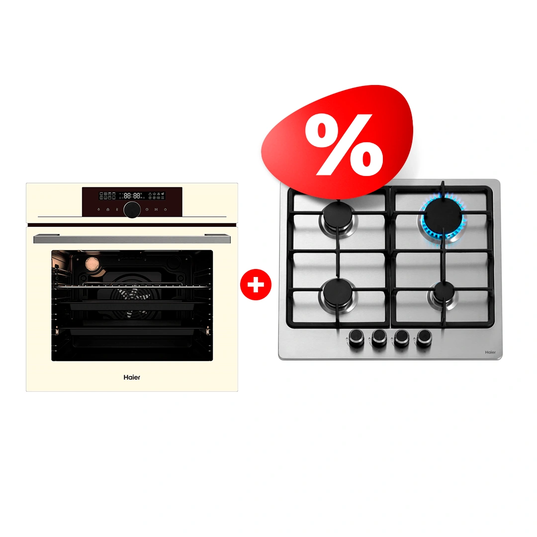 Комплект Газовая варочная поверхность Haier HHX-M64CNX + Встраиваемый духовой шкаф Haier HOX-FP5ACG 