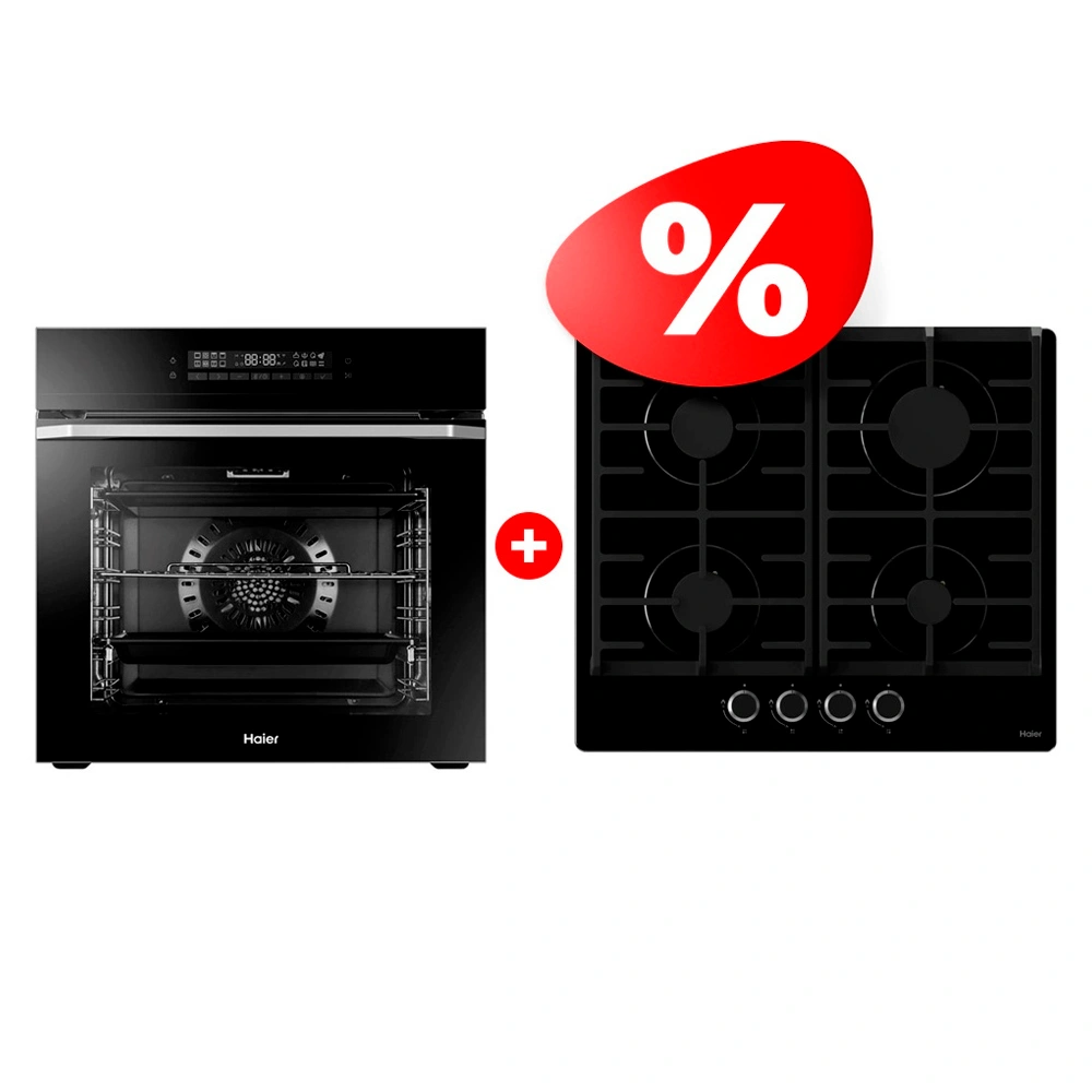 Комплект Газовая варочная поверхность Haier HHX-G64CNB + Встраиваемый духовой шкаф Haier HOQ-P16AN5GB 