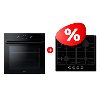 Комплект Газовая варочная поверхность Haier HHX-G64CNB + Встраиваемый духовой шкаф Haier HOQ-K4AAN3GB 