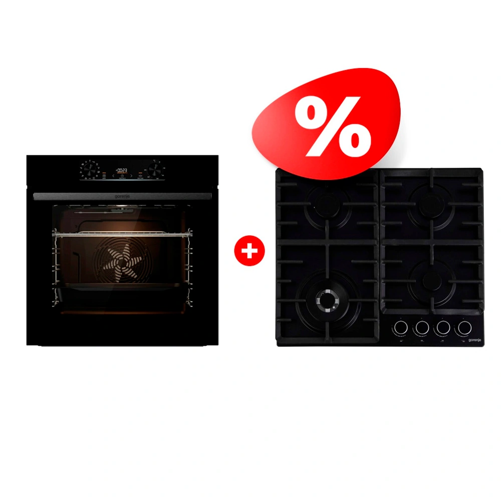 Комплект Газовая варочная поверхность Gorenje GW642AB + Встраиваемый духовой шкаф Gorenje BO6737E02BG 