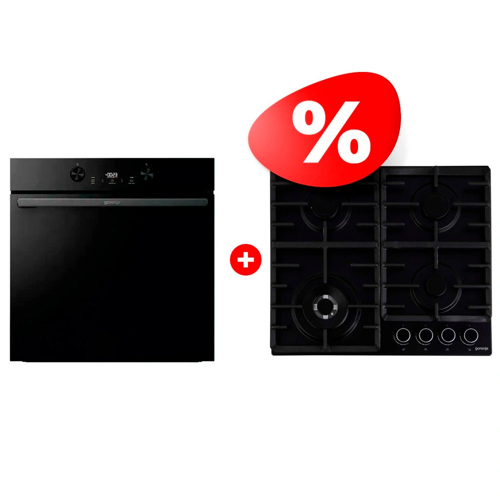 Комплект Газовая варочная поверхность Gorenje GW642AB + Встраиваемый духовой шкаф Gorenje BOS6737E05DBG