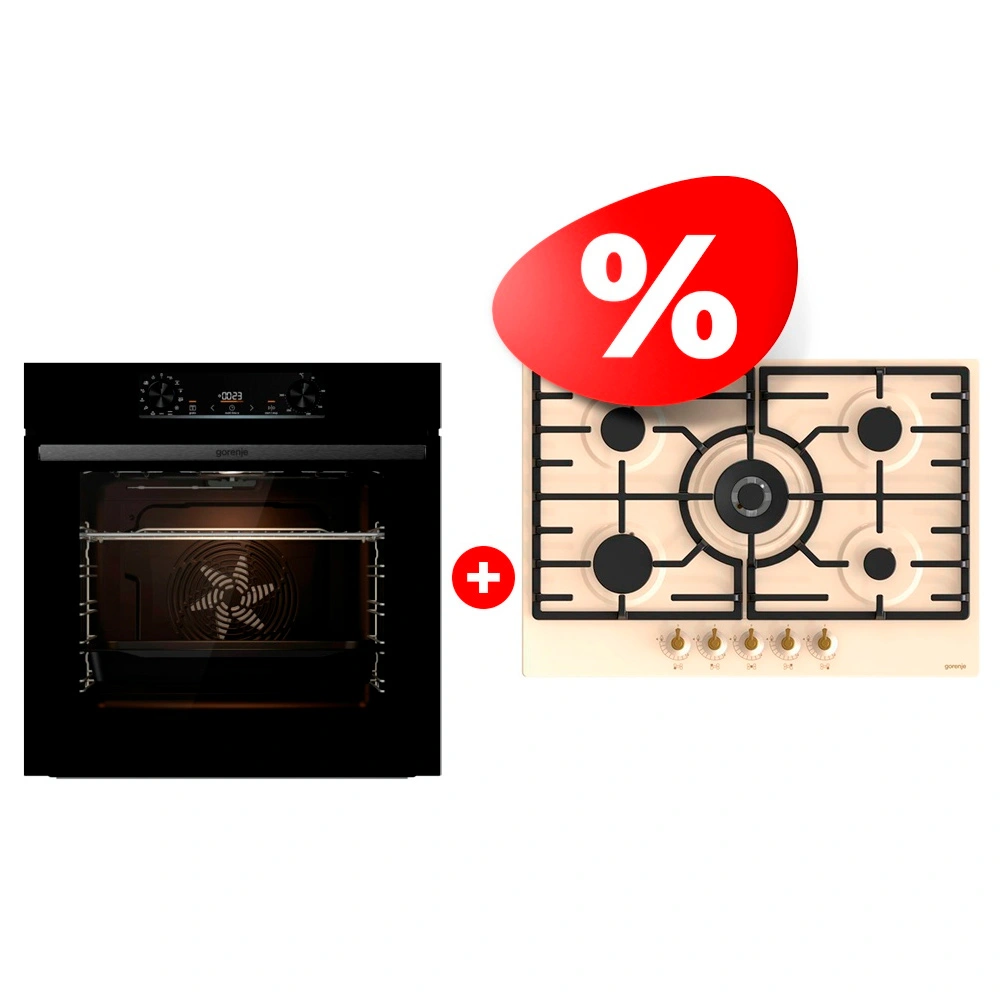 Комплект Газовая варочная поверхность Gorenje GW7C51CLI + Встраиваемый духовой шкаф Gorenje BO6737E02BG