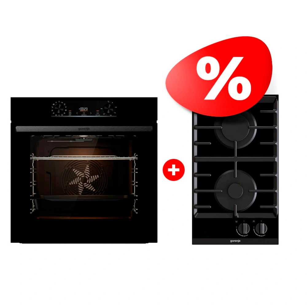 Комплект Газовая варочная поверхность Gorenje GC321B + Встраиваемый духовой шкаф Gorenje BO6737E02BG
