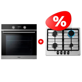 Комплект Газовая варочная поверхность Haier HHX-M64CNX + Встраиваемый духовой шкаф Haier HOQ-K2ANN3BX