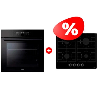 Жиынтық Haier газ пісіру беті HHX-G64CNB + Встраиваемый духовой шкаф Haier HOQ-F6QAN3GB 