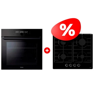 Комплект Газовая варочная поверхность Haier HHX-G64CNB + Встраиваемый духовой шкаф Haier HOQ-F6QSN3GB