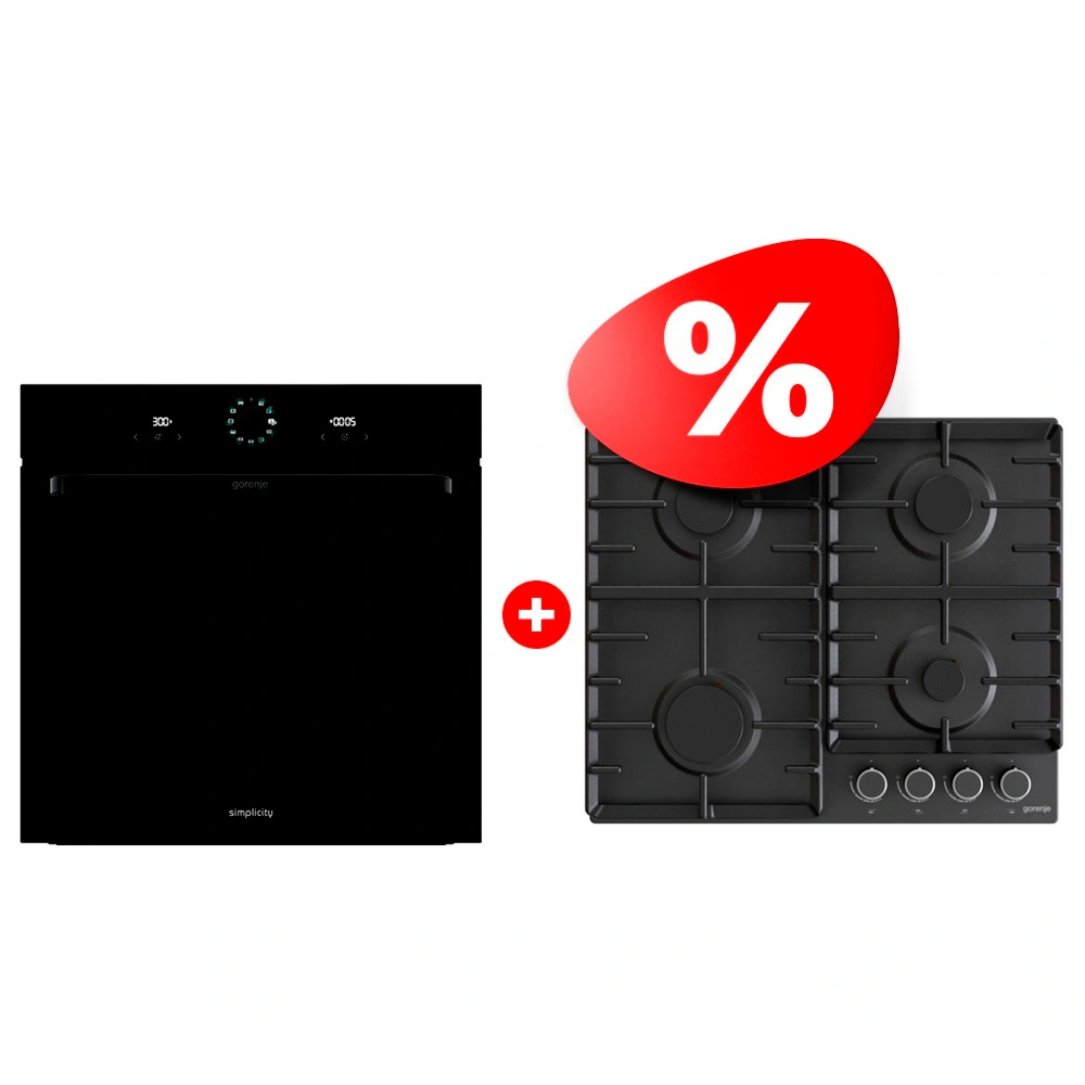 Комплект Газовая варочная поверхность Gorenje G642AB + Встраиваемый духовой шкаф Gorenje BOS6737SYB