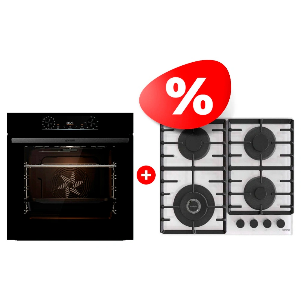 Комплект Газовая варочная поверхность Gorenje GTW642SYW + Встраиваемый духовой шкаф Gorenje BO6737E02BG