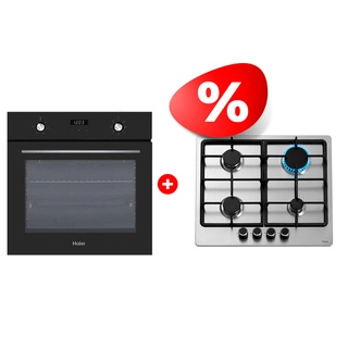 Комплект Газовая варочная поверхность Haier HHX-M64CNX + Встраиваемый духовой шкаф Haier HOX-P06HGB