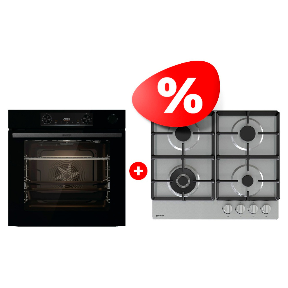 Комплект Газовая варочная панель Gorenje GW641XHF + Встраиваемый духовой шкаф Gorenje BSA6737E15BG
