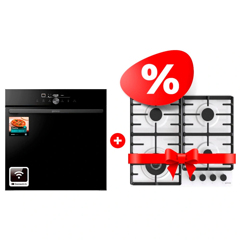 Жиынтық Газовая варочная поверхность Gorenje GW642SYW + Gorenje кіріктірілетін электр пеші GO66E PIZZA350C 