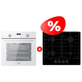Жиынтық Haier газ пісіру беті HHX-G64CNB + Встраиваемый духовой шкаф Haier HOX-P09CGW 